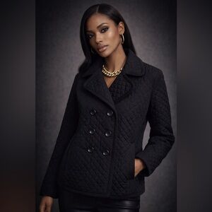 Black Quilted Double-Breasted Jacket | Classic Chic | Lightweight Coat